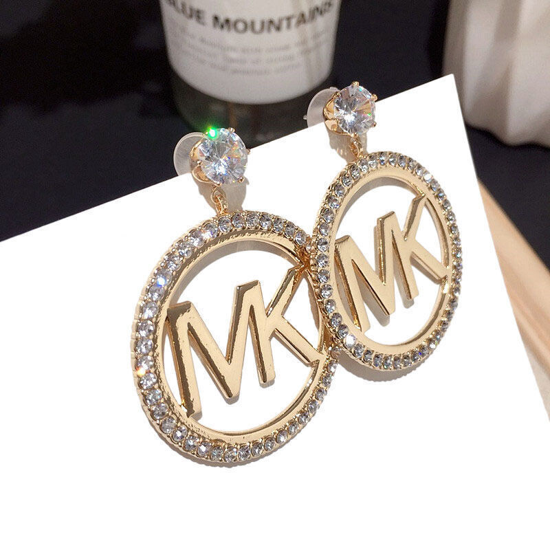 letter earrings oversized zircon texture metal fairy silver needle earrings