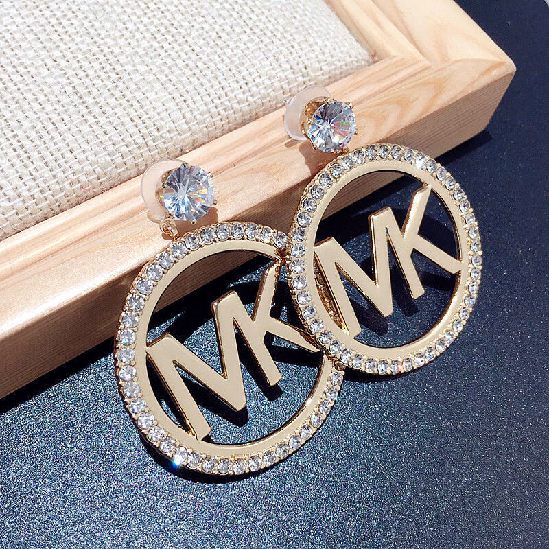 letter earrings oversized zircon texture metal fairy silver needle earrings