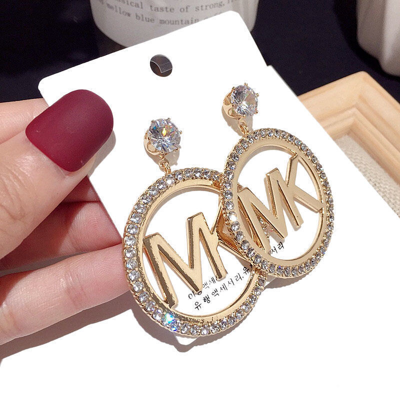 letter earrings oversized zircon texture metal fairy silver needle earrings