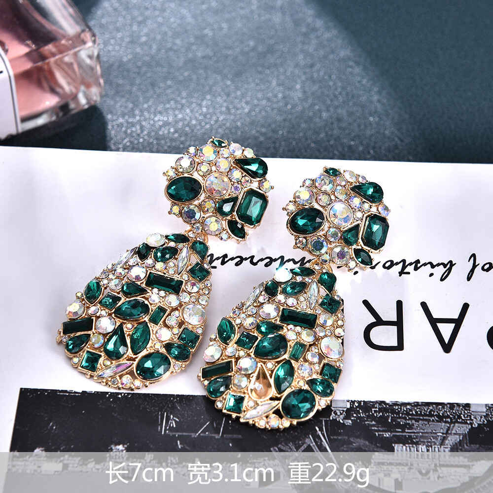 Emerald Green Crystal Diamond Earrings 