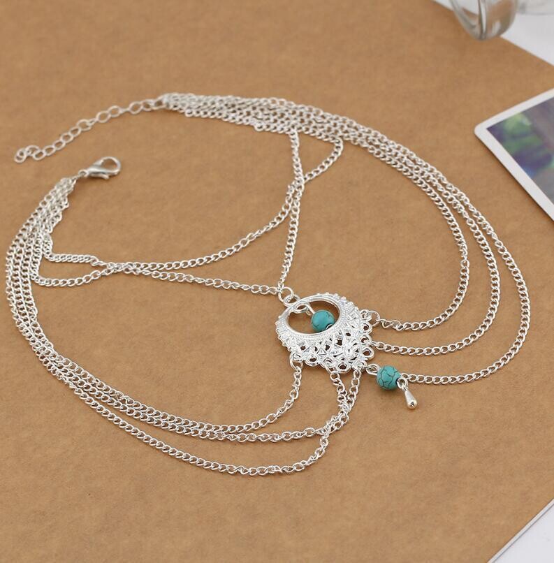 Hollow turquoise drop anklet