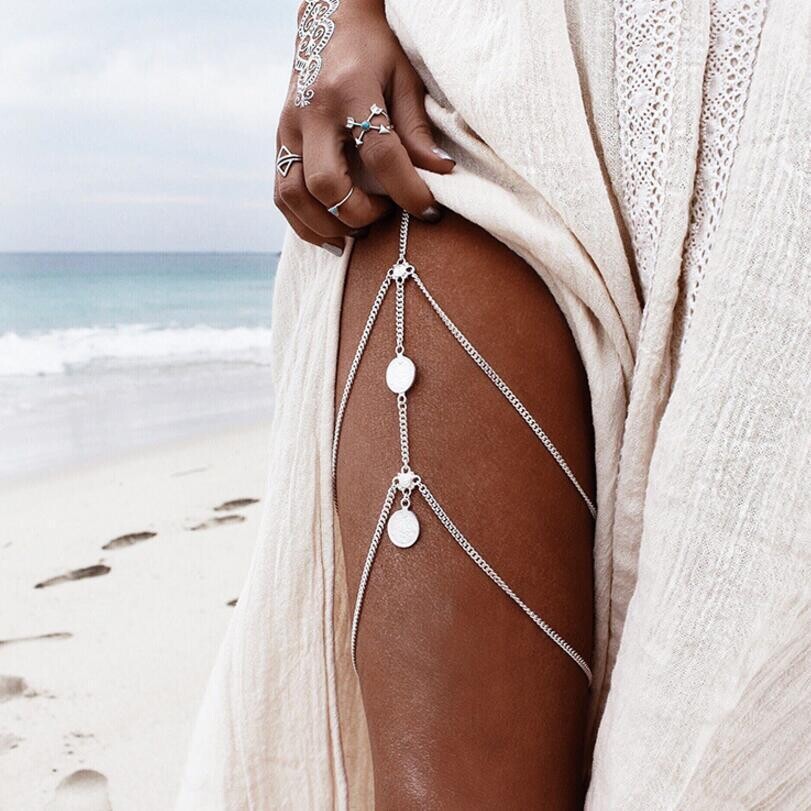 Coin Silver Gold Thigh Leg Chain Waist Thigh Sexy Body Chains