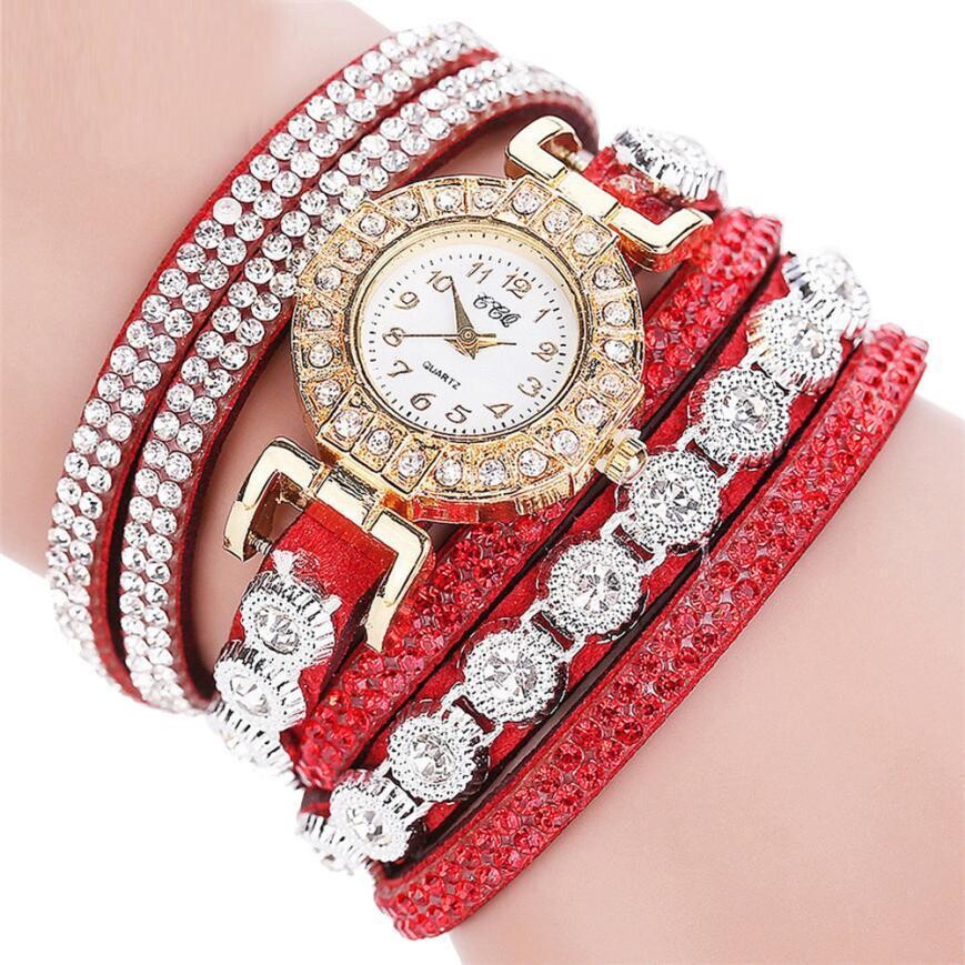 Relogio masculino PU Leather Rhinestone Watch Bracelet 