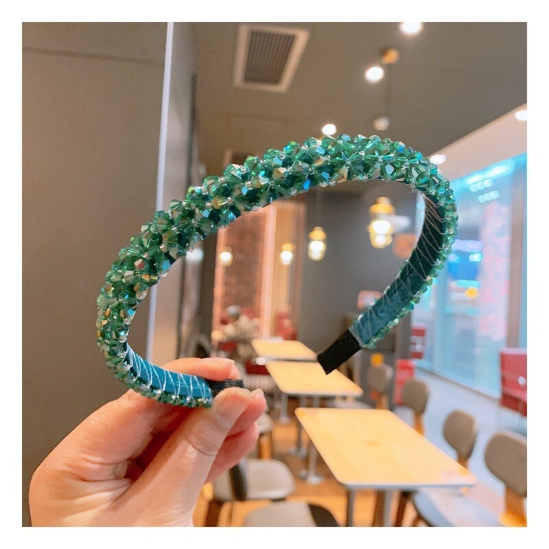  Crystal Flower Fabric Non-slip Headband, Color: Malachite green