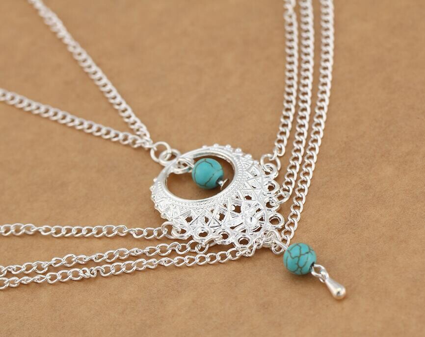 Hollow turquoise drop anklet