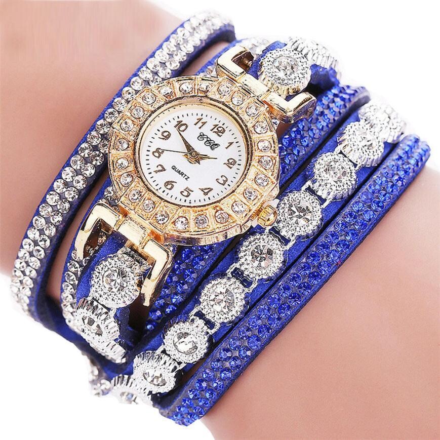 Relogio masculino PU Leather Rhinestone Watch Bracelet 