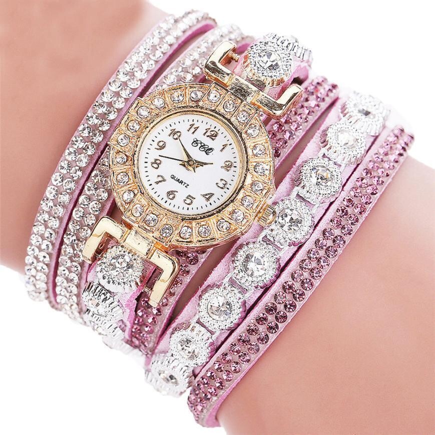 Relogio masculino PU Leather Rhinestone Watch Bracelet 