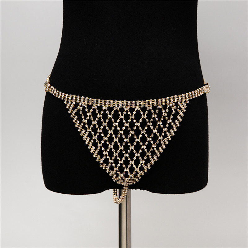 Mesh Bra Sexy Bikini Chest Chain Full Diamond Body Chain Underwear 2-piece Set