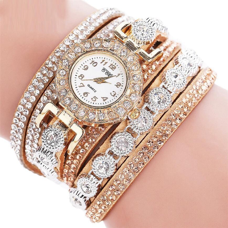Relogio masculino PU Leather Rhinestone Watch Bracelet 