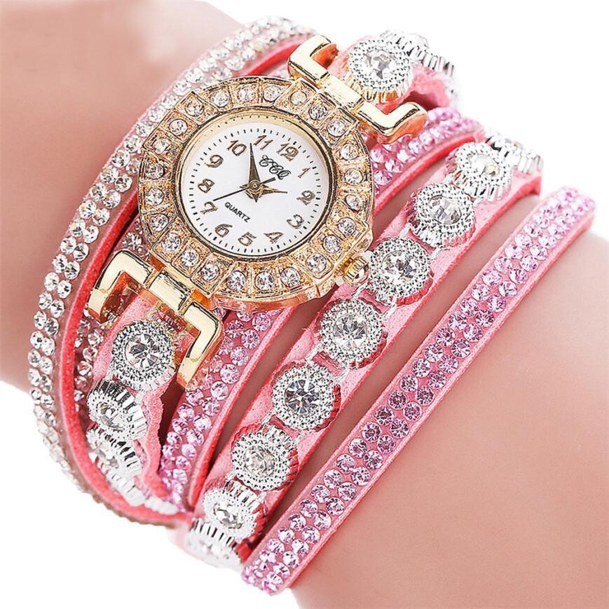 Relogio masculino PU Leather Rhinestone Watch Bracelet 