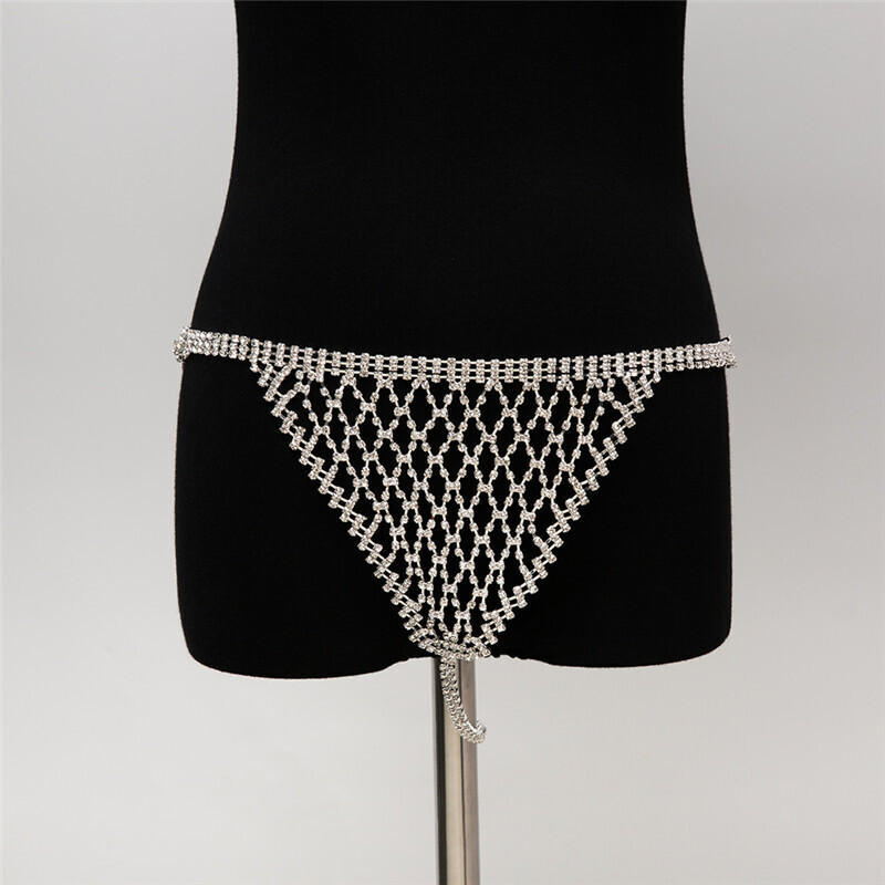 Mesh Bra Sexy Bikini Chest Chain Full Diamond Body Chain Underwear 2-piece Set