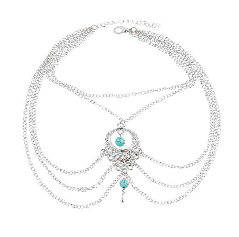 Hollow turquoise drop anklet