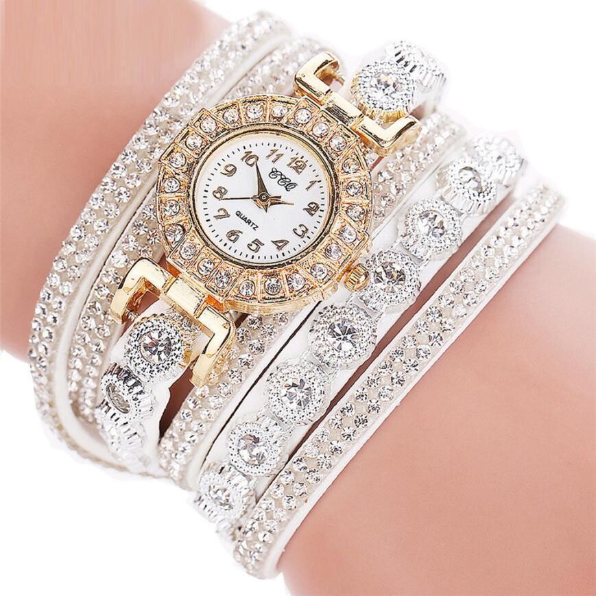Relogio masculino PU Leather Rhinestone Watch Bracelet 