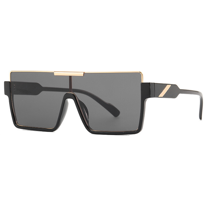 Big square frame tinted sunglasses with gold metal band