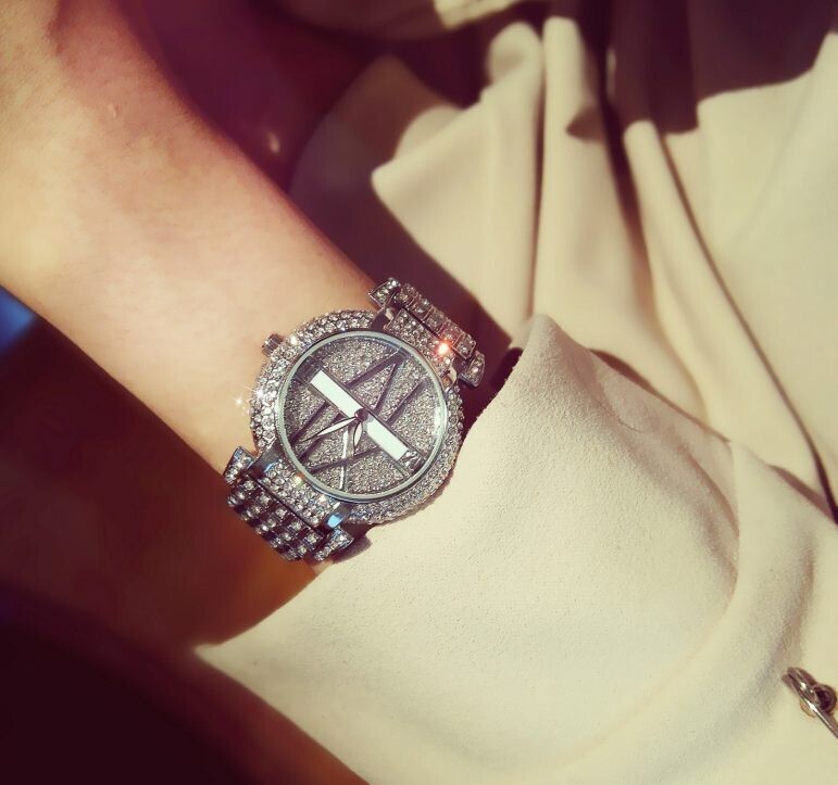 Luxury Diamond  Watches Stainless Steel Bracelet Design Quartz 