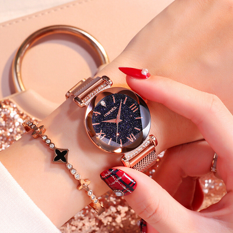 Ladies Diamond Magnet Mesh Strap Watch