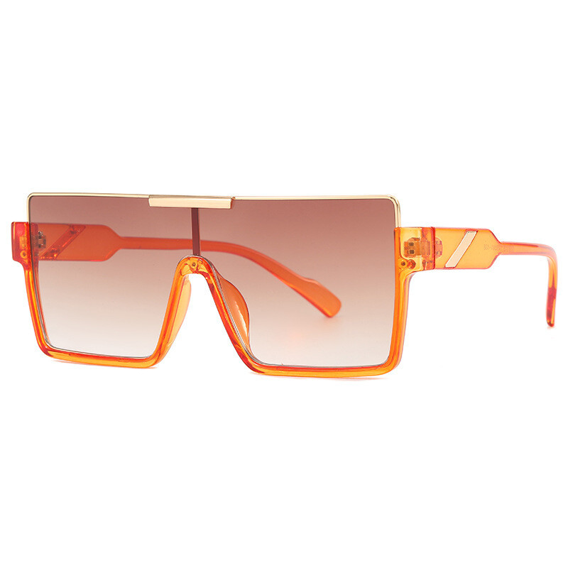 Big square frame tinted sunglasses with gold metal band