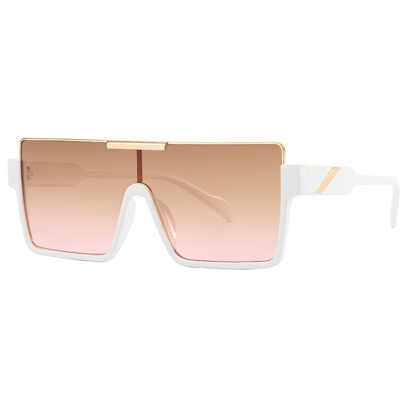 Big square frame tinted sunglasses with gold metal band