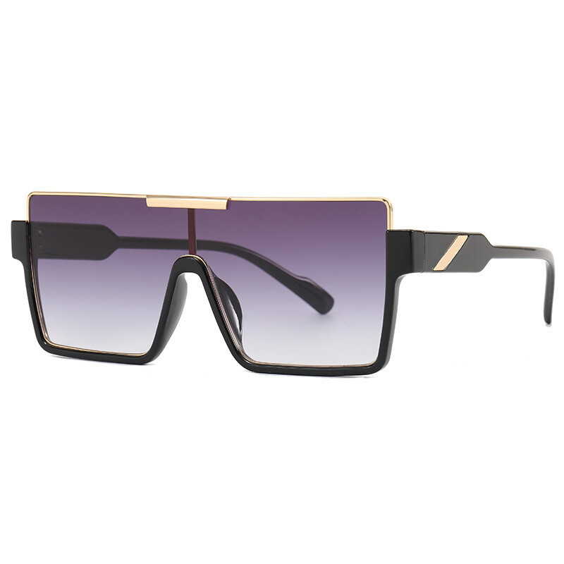 Big square frame tinted sunglasses with gold metal band