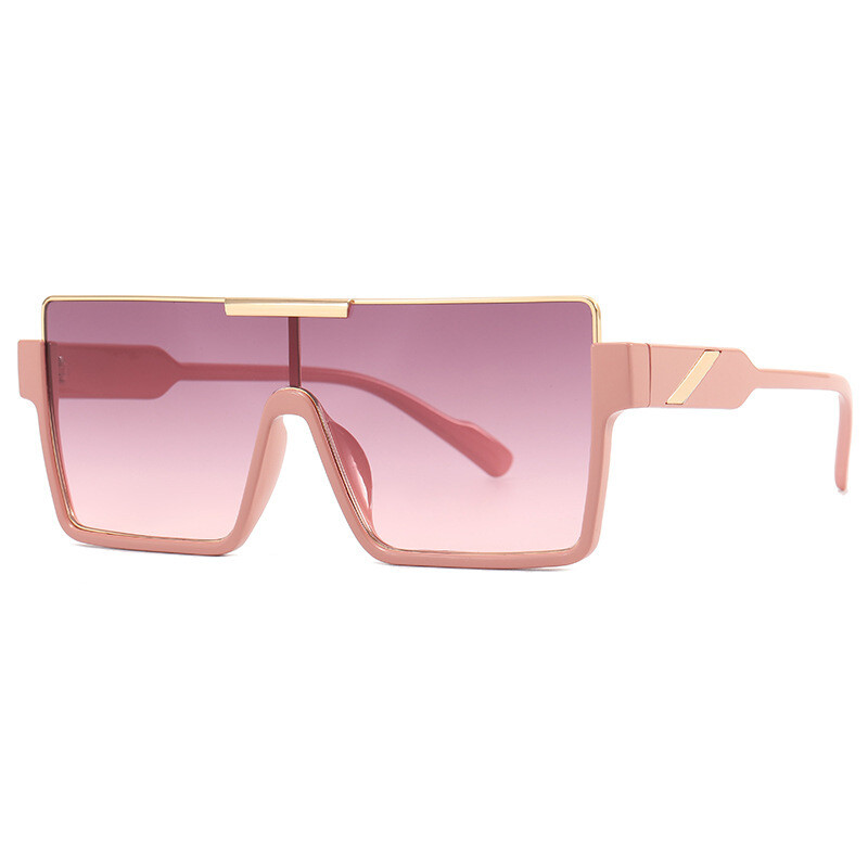 Big square frame tinted sunglasses with gold metal band