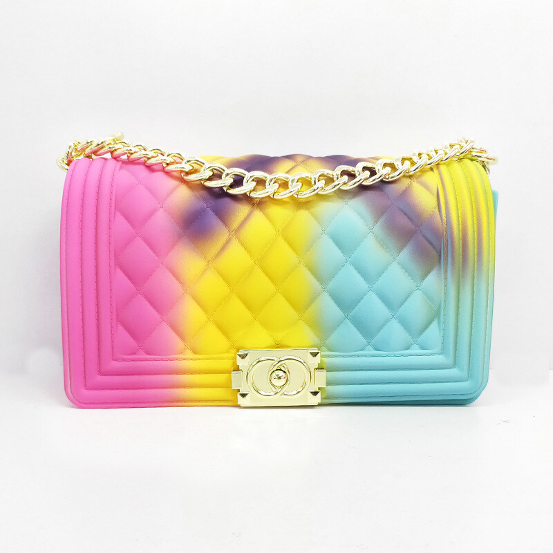 New Female Bag Small Fragrant Style Rhomboid Shoulder Chain Bag Gradient Color PVC Frosted Jelly Bag