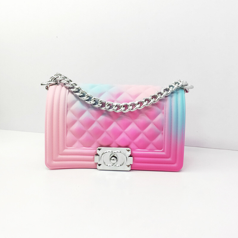 New Female Bag Small Fragrant Style Rhomboid Shoulder Chain Bag Gradient Color PVC Frosted Jelly Bag
