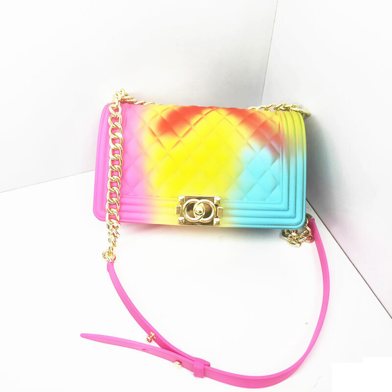 New Female Bag Small Fragrant Style Rhomboid Shoulder Chain Bag Gradient Color PVC Frosted Jelly Bag