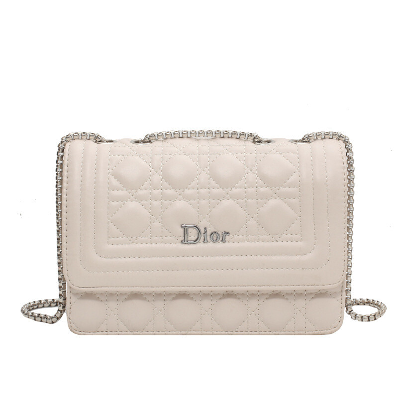 2022 New Shoulder Messenger Bag   Of The Atmosphere Simple Small Square Bag Embroidered Thread Diamond Chain Female Bag, Color: White