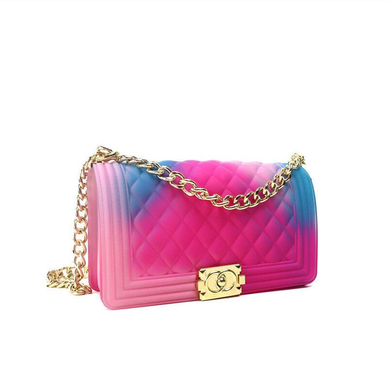 New Female Bag Small Fragrant Style Rhomboid Shoulder Chain Bag Gradient Color PVC Frosted Jelly Bag