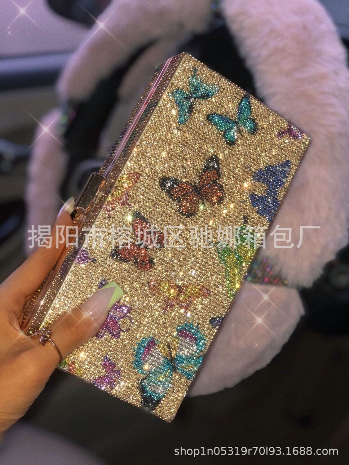 2022 Cross-border Foreign Trade Dinner Bag Full Of Diamonds Small Square Bag Butterfly Bag Rhinestone Bag Ladies Clutch Handbags