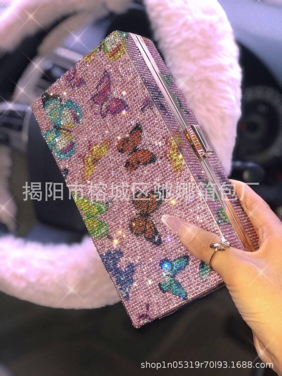 2022 Cross-border Foreign Trade Dinner Bag Full Of Diamonds Small Square Bag Butterfly Bag Rhinestone Bag Ladies Clutch Handbags