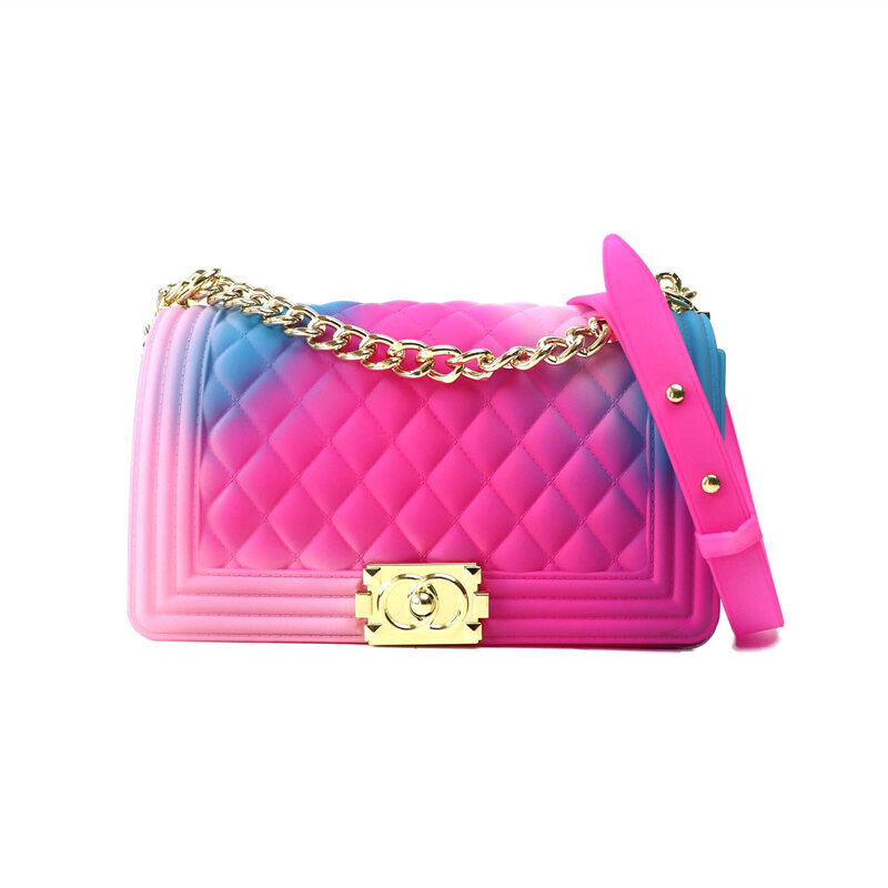 New Female Bag Small Fragrant Style Rhomboid Shoulder Chain Bag Gradient Color PVC Frosted Jelly Bag