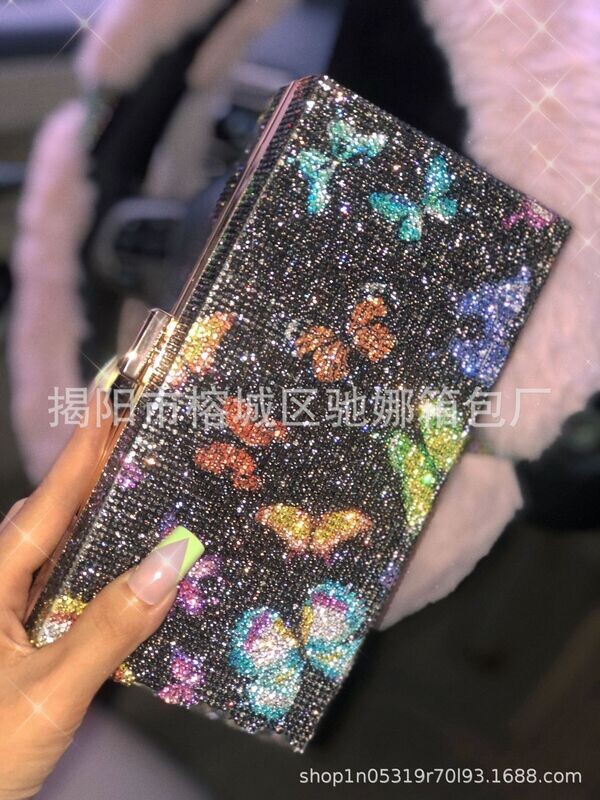 2022 Cross-border Foreign Trade Dinner Bag Full Of Diamonds Small Square Bag Butterfly Bag Rhinestone Bag Ladies Clutch Handbags