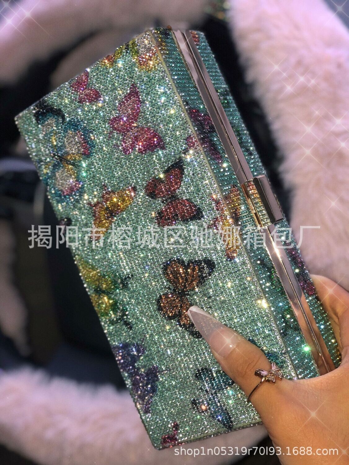 2022 Cross-border Foreign Trade Dinner Bag Full Of Diamonds Small Square Bag Butterfly Bag Rhinestone Bag Ladies Clutch Handbags