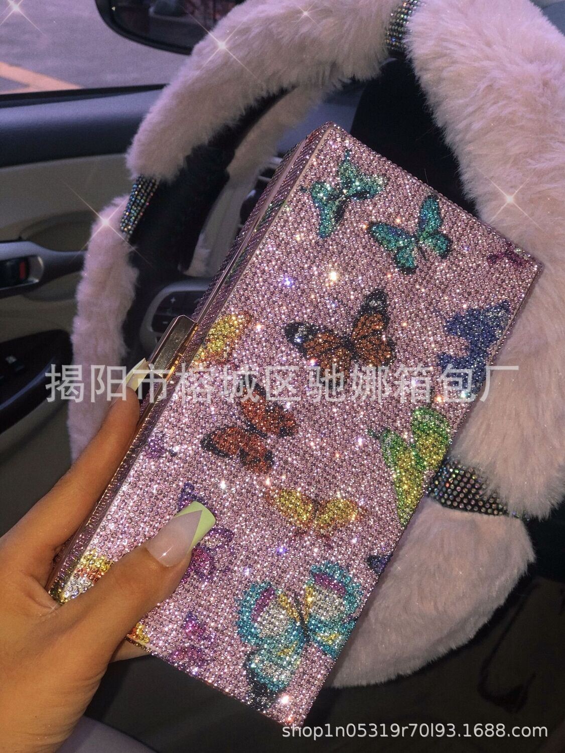 2022 Cross-border Foreign Trade Dinner Bag Full Of Diamonds Small Square Bag Butterfly Bag Rhinestone Bag Ladies Clutch Handbags