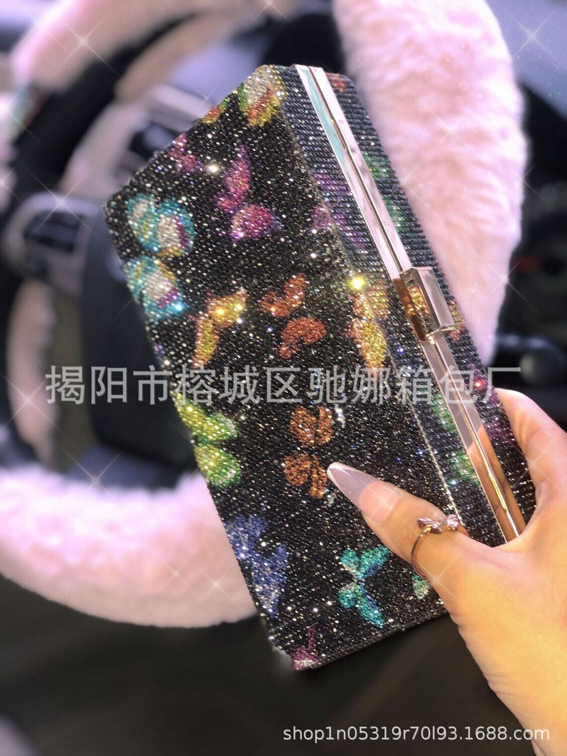 2022 Cross-border Foreign Trade Dinner Bag Full Of Diamonds Small Square Bag Butterfly Bag Rhinestone Bag Ladies Clutch Handbags