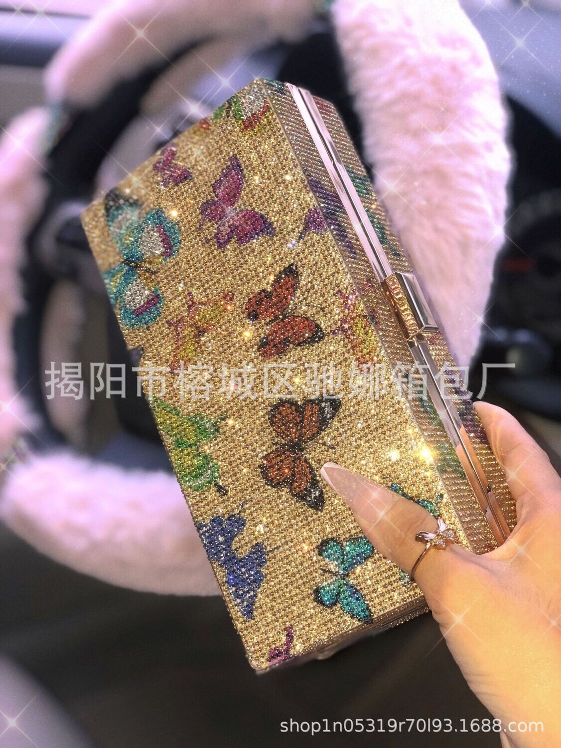 2022 Cross-border Foreign Trade Dinner Bag Full Of Diamonds Small Square Bag Butterfly Bag Rhinestone Bag Ladies Clutch Handbags