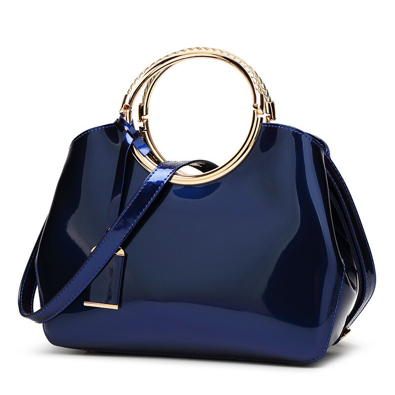 women&#39;s glossy patent leather messenger bag tote bag