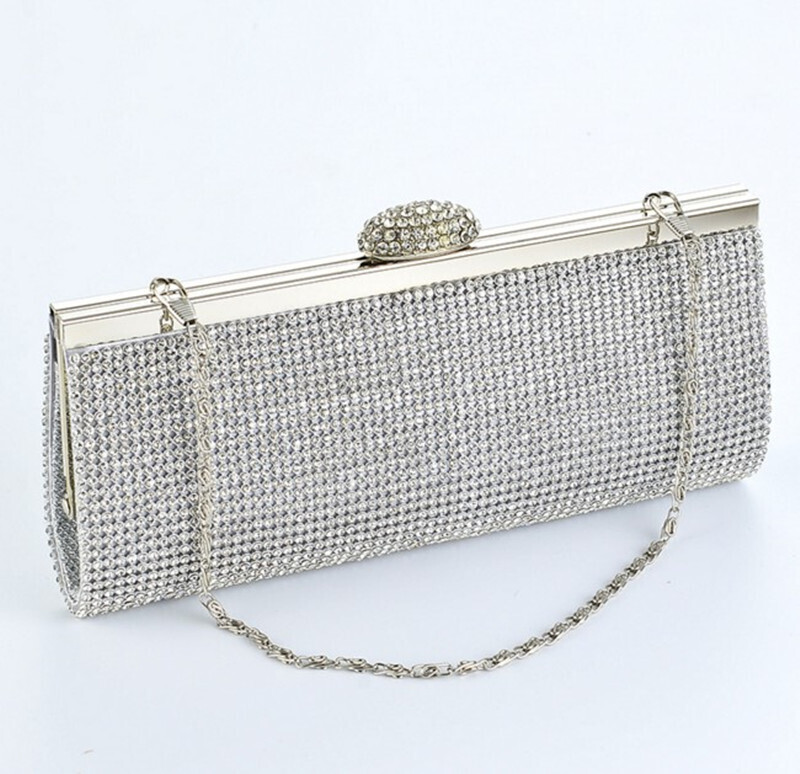 2022 Diamond-studded Dinner Bag Long Clutch Bag Folk Dress Bag Manufacturer Spot Female Bag Long Chain Clutch Bag, Color: Silver white