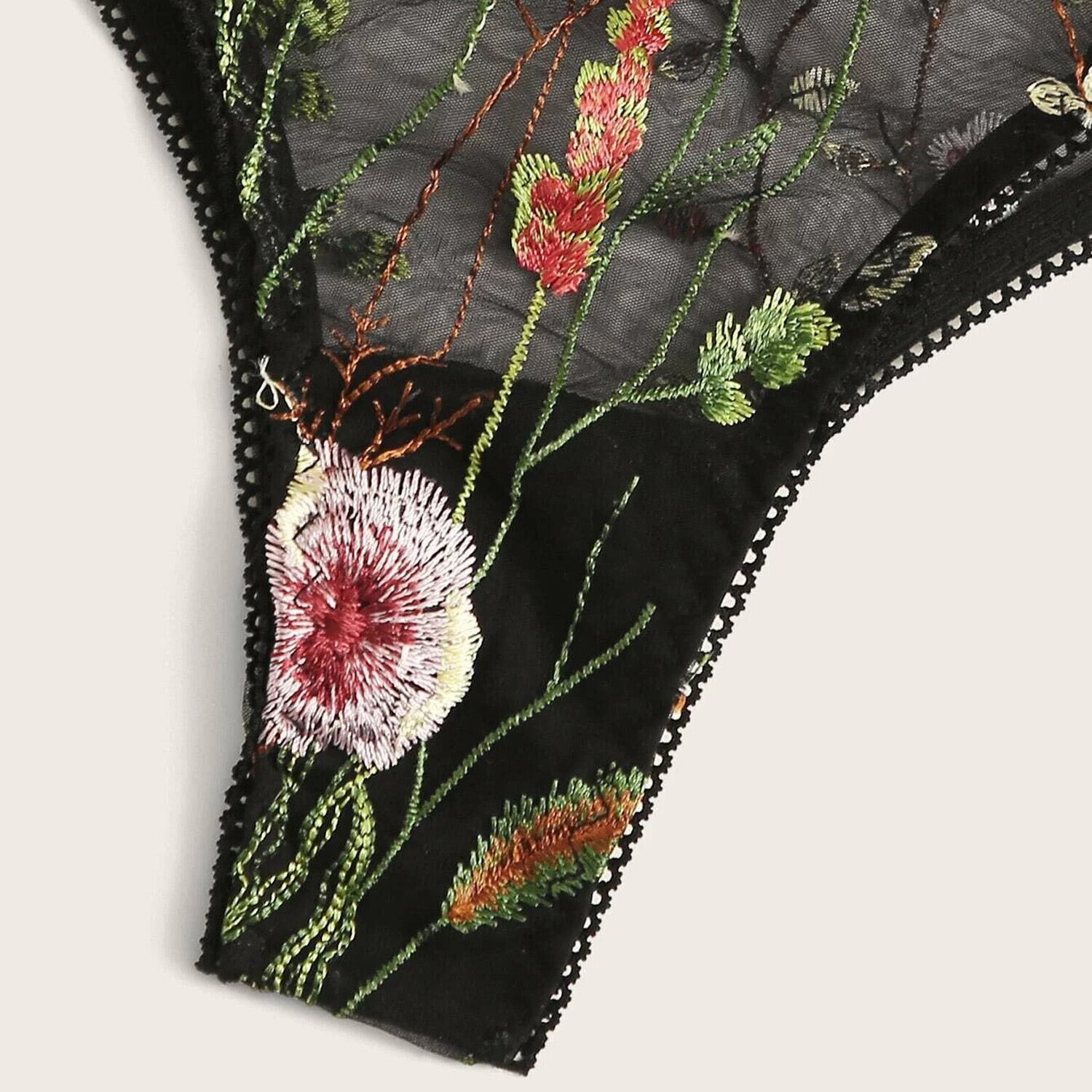 Sexy mesh lingerie set with flower embroidery 