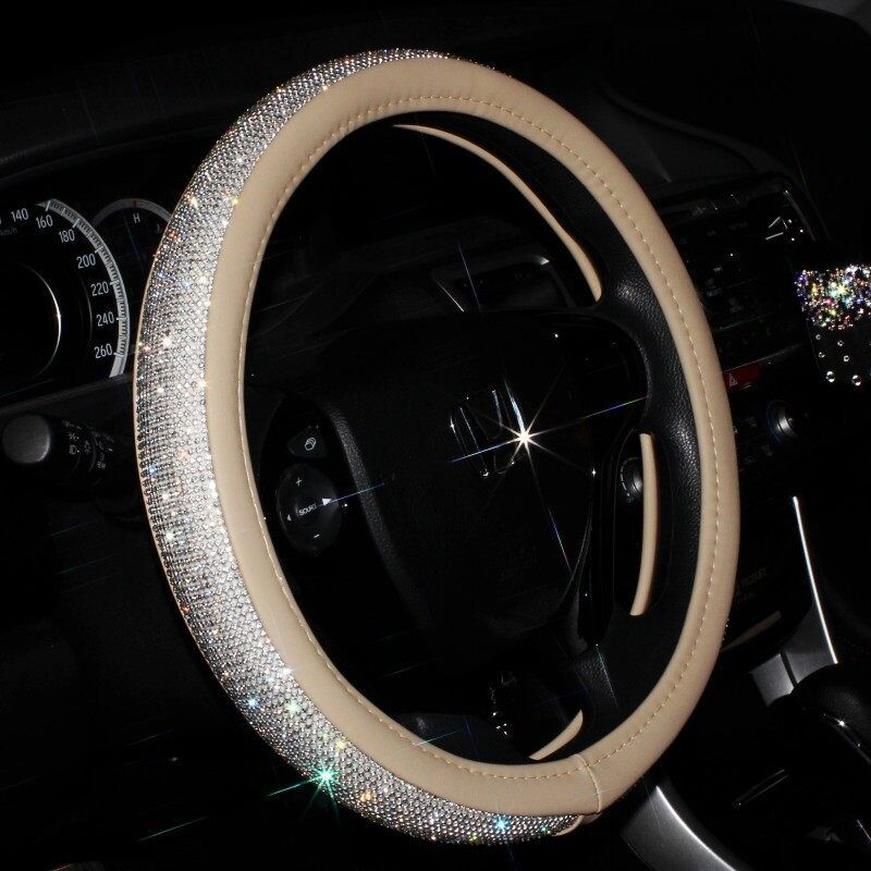 Bling  car steering wheel handle set Four seasons universal really cute feminine cartoon leather anti-slip handle, Color: Meter, Adapted steering wheel diameter: 38cm