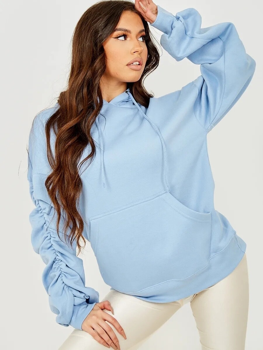 Ruched sleeve hoodie