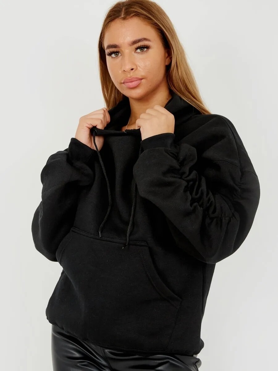 Ruched sleeve hoodie