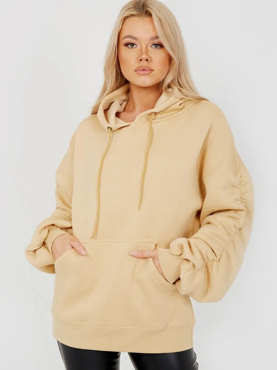 Ruched sleeve hoodie