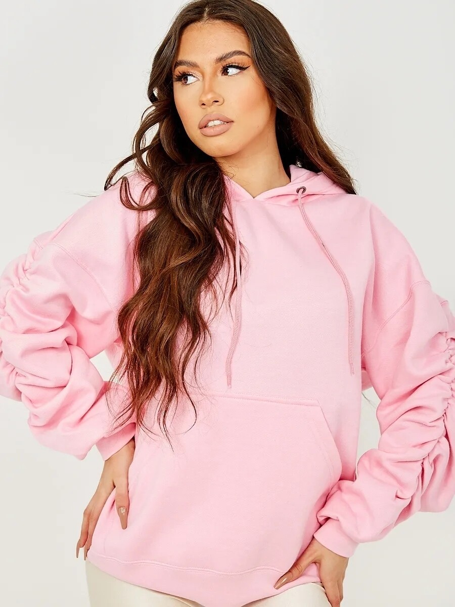 Ruched sleeve hoodie