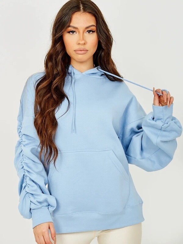 Ruched sleeve hoodie