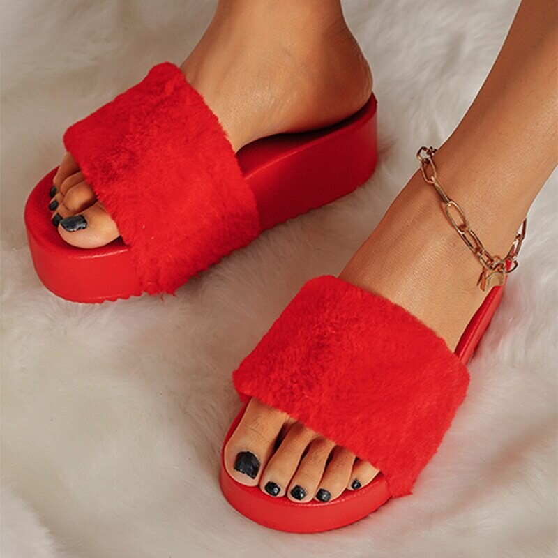 Women Cotton Slippers Short Plush Thcik Bottom Non Slip Casual Shoes