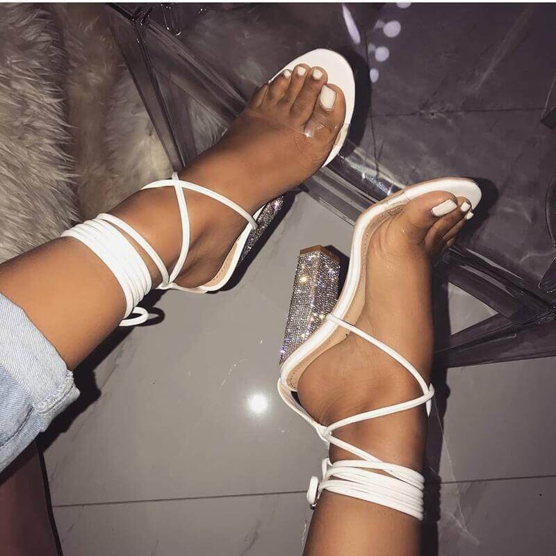 White Transparent Belt Thick-heeled High-heeled Sandals with Open-toed, Color: white, Shoe Size: EU 36 / US  6