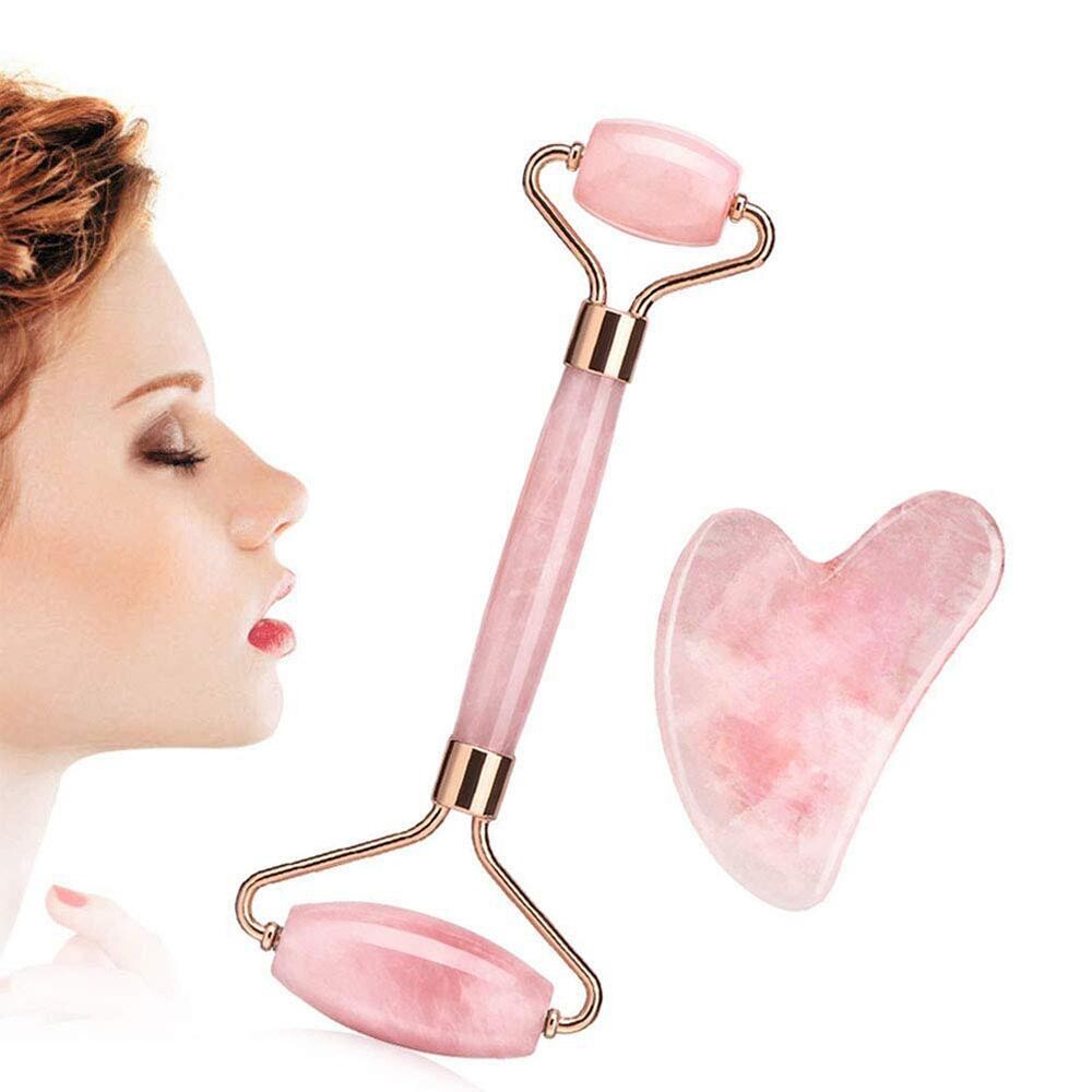 Facial Massage Jade Roller Guasha Board Double Heads Face Lift Skin SP