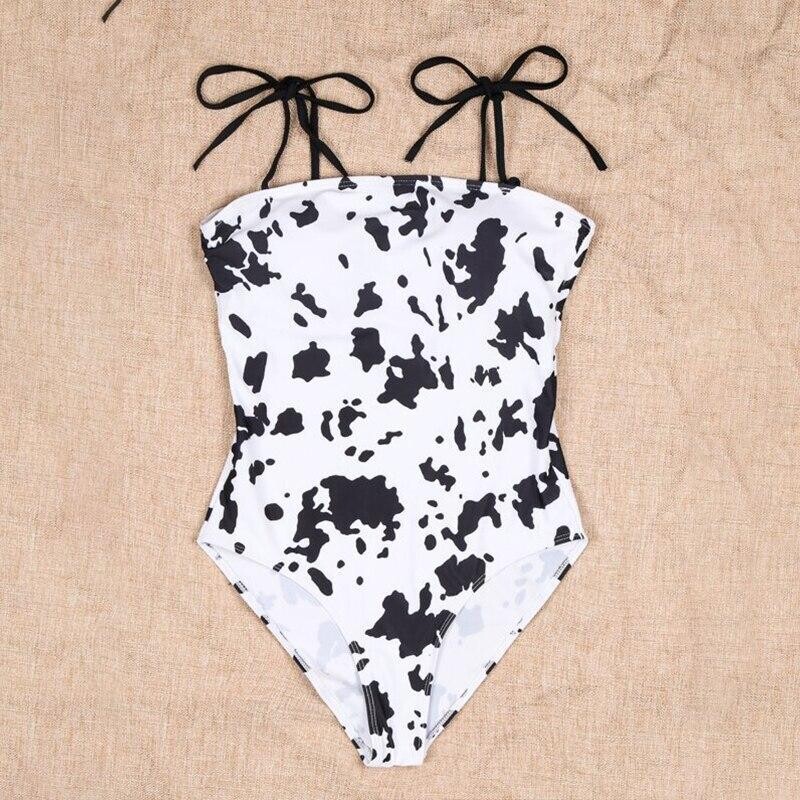 Cow Print Women&#39;s Swimsuit Female Monokini Knot Bodysuit Beachwear, size: L, color: X20SW3988-1